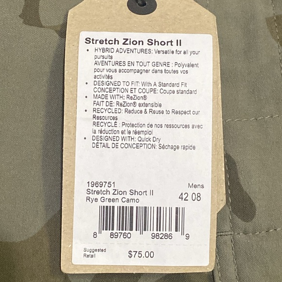 Prana Men's Camo Stretch Zion Short Size 42 NWT - Picture 9 of 9